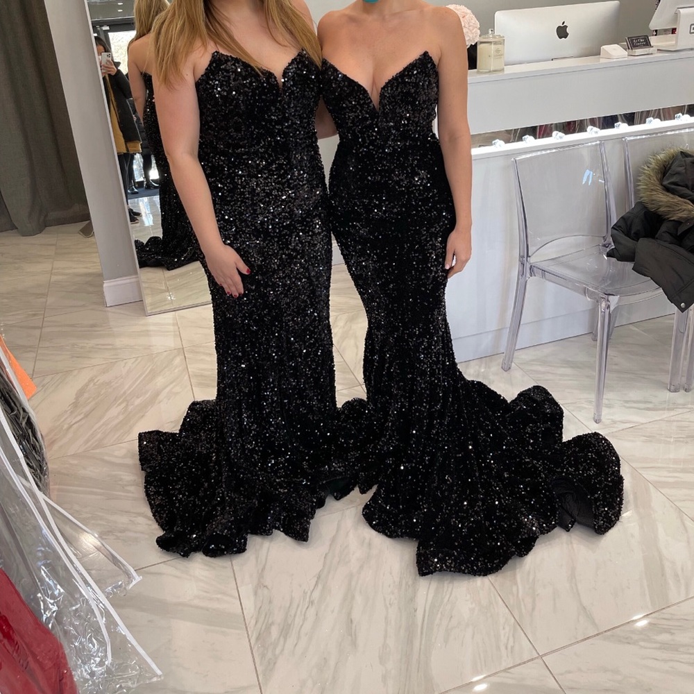 black sequin gown